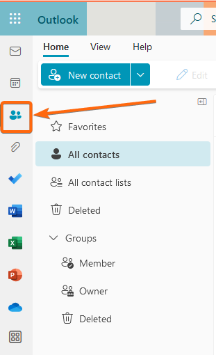 create email group in outlook - navigation bar people icon